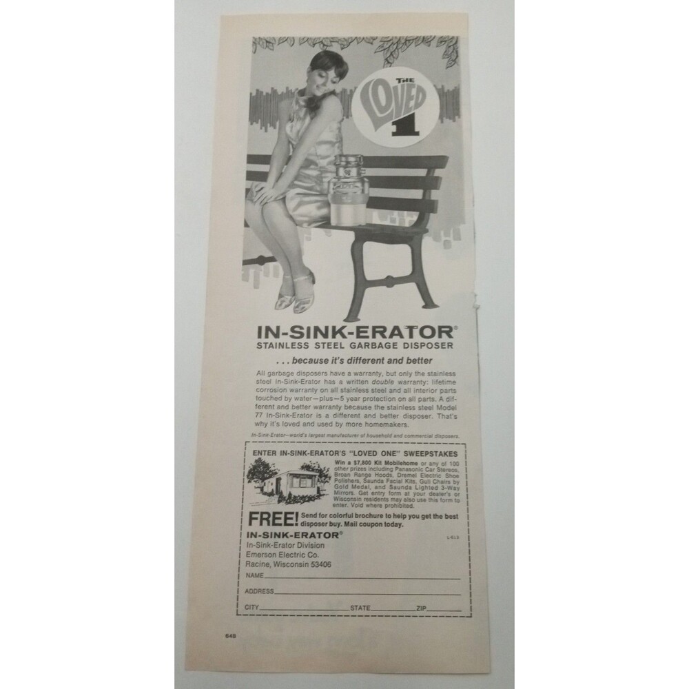 Vintage 1969  In-Sink-Erator Print Ad Advertising